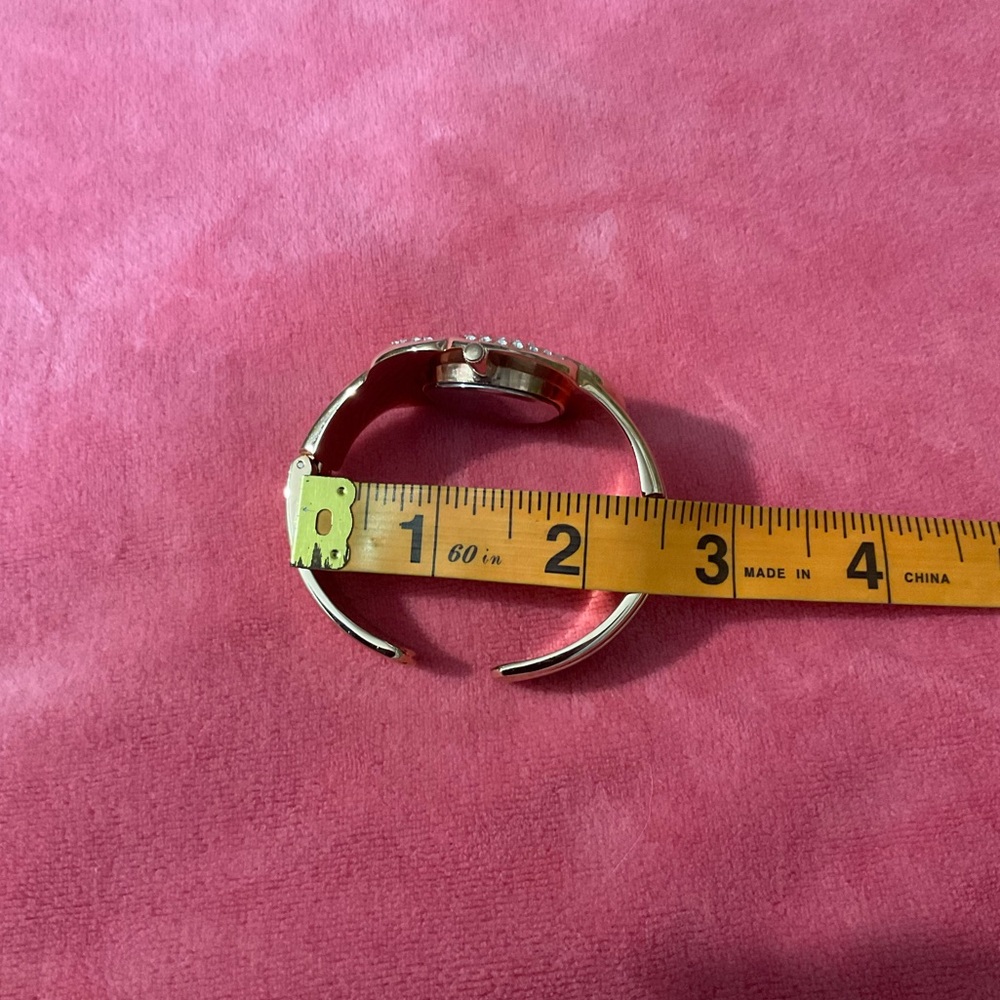 Betsey Johnson Rose Gold Floral Crystal Bangle Watch with Pink Accent Hand - Picture 5 of 6